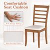 Wooden dining chair with beige upholstered seat, featuring breathable fabric and ergonomic backrest for comfort.