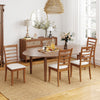 Wooden dining chair set of 2 with beige upholstery and slatted design, perfect for modern kitchen or dining areas.