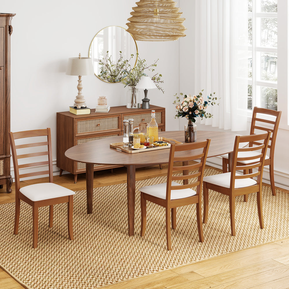 Wooden dining chair set of 2 with beige upholstery and slatted design, perfect for modern kitchen or dining areas.