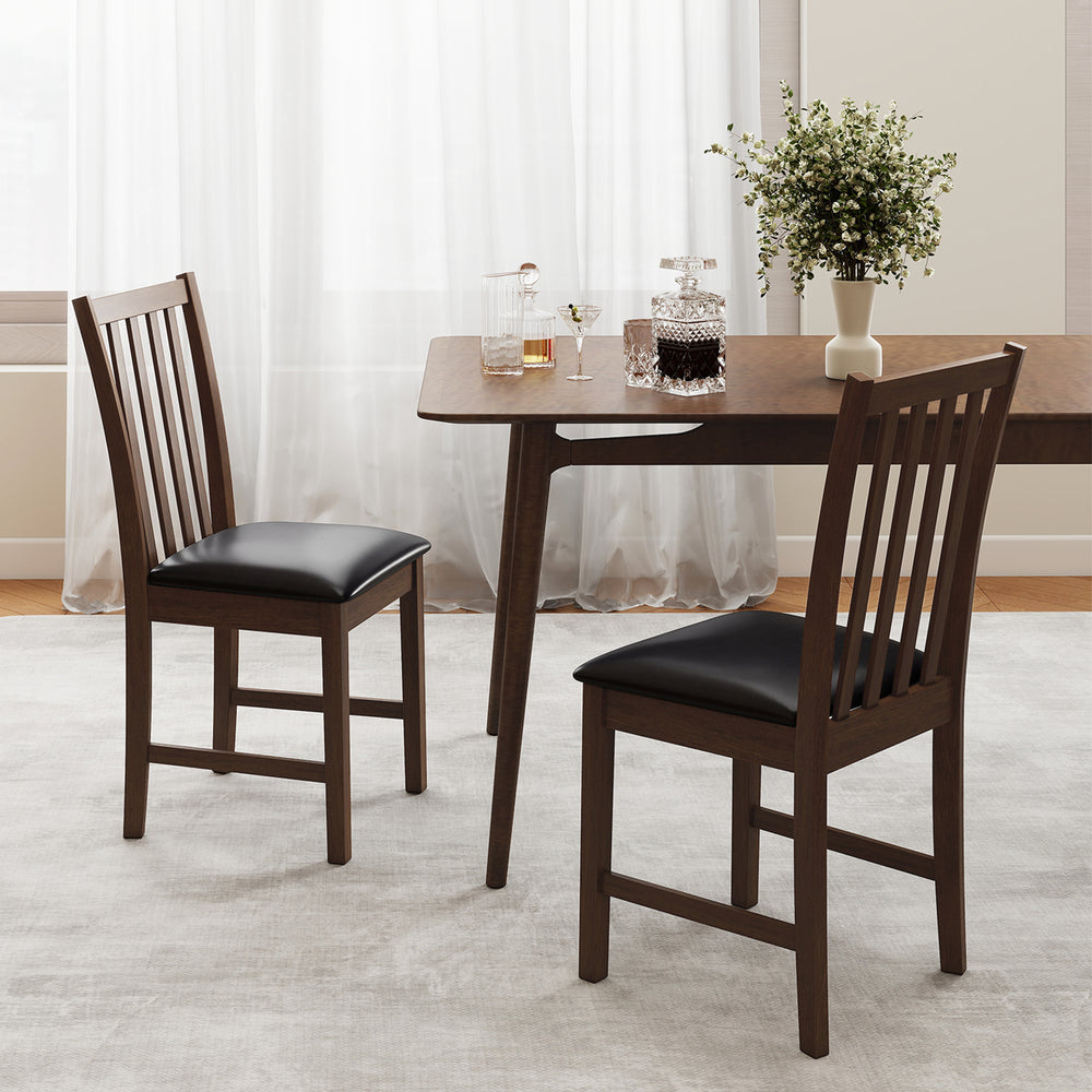 Wooden Dining Chair Set of 2 with Rubber Wood Frame and Padded Seat-Brown - Gallery View 1 of 10