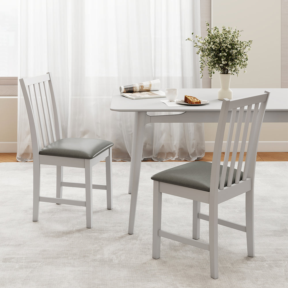Wooden Dining Chair Set of 2 with Rubber Wood Frame and Padded Seat-White - Gallery View 1 of 10