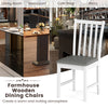 White wooden dining chair with padded seat, crafted from rubber wood, ideal for dining rooms and cafes.