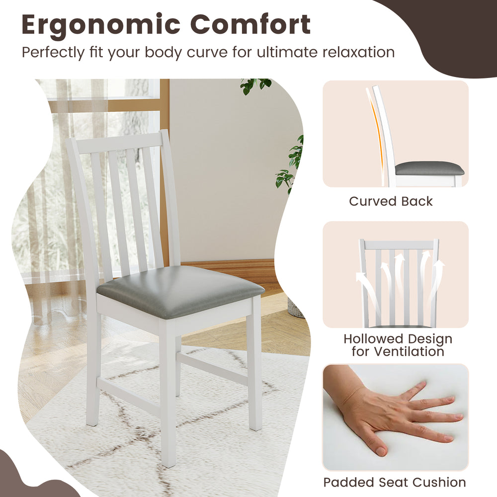 Wooden dining chair with padded seat and ergonomic curved back, crafted from durable rubber wood for comfort and style.