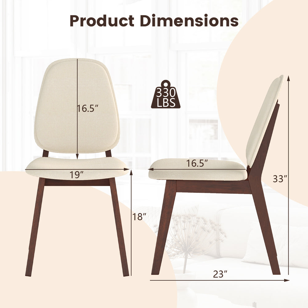 Mid-century modern wooden dining chair dimensions, featuring brown rubber wood and upholstered cushions for comfort.