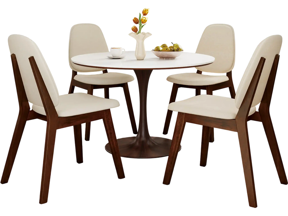 Mid-century modern wooden dining chair set of 4 with upholstered seats, perfect for dining rooms and versatile spaces.