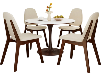 Costway Set of 4 Mid-Century Modern Wooden Upholstered Dining Chairs Brown 20000371 New