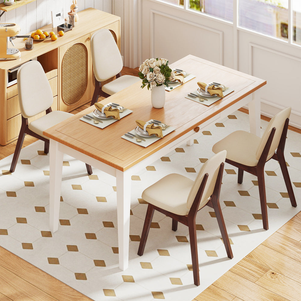 Mid-century modern dining chair set of 4 in brown, featuring upholstered cushions and natural rubber wood construction.