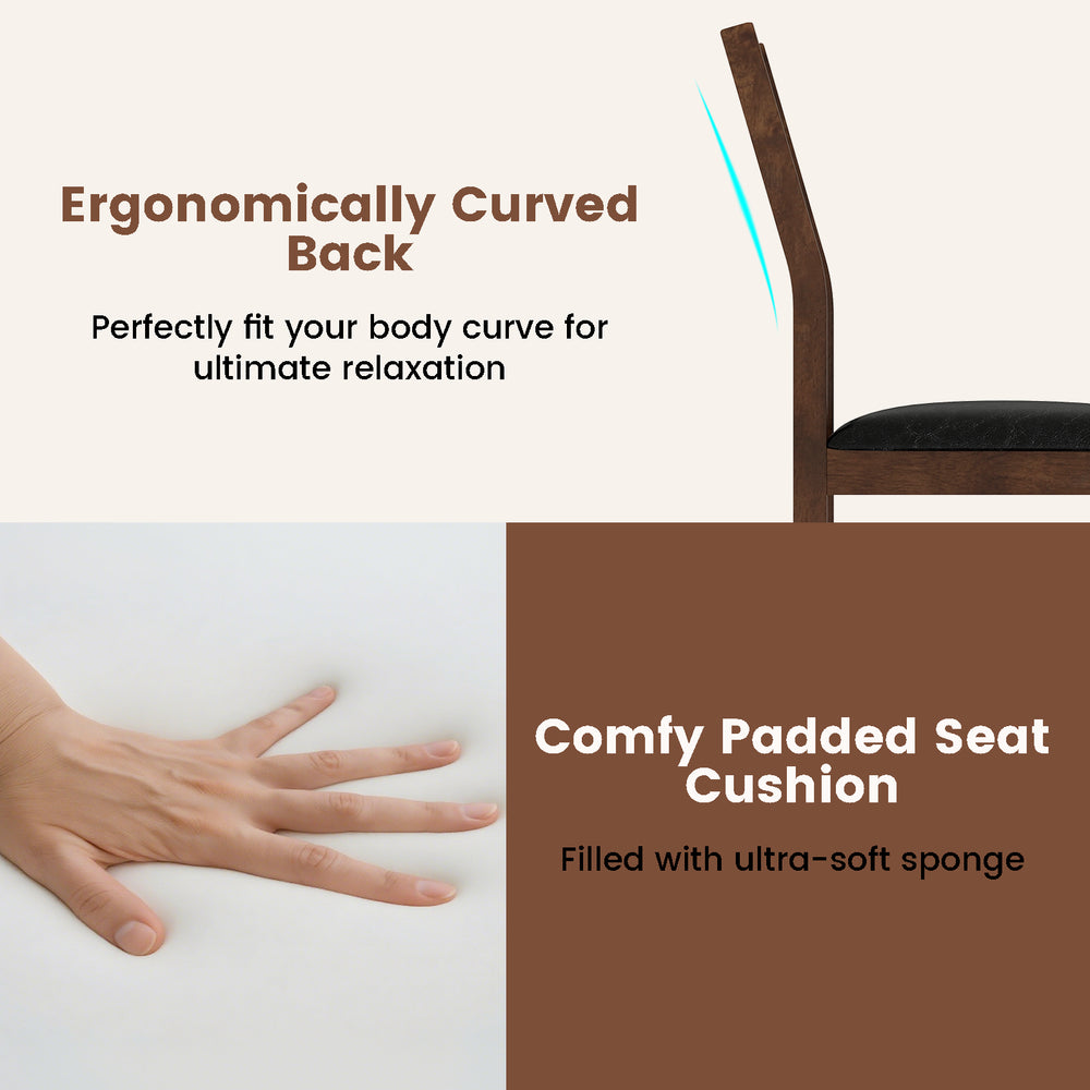 Curved back and comfy padded seat of a walnut wooden dining chair, designed for ultimate relaxation and style.