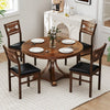 Wooden dining chair set with PU leather padded seats and rubber wood frames in deep brown, ideal for dining rooms and.