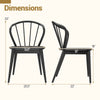 Side view of a black wooden dining chair showing dimensions, featuring a high spindle back and wide seat for comfort.