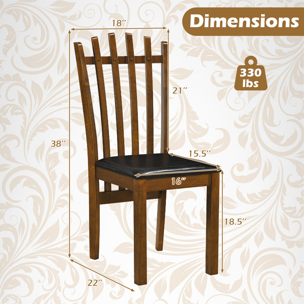 Wooden dining chair with spindle back, PU leather seat, and solid wood construction, supporting up to 330 lbs.
