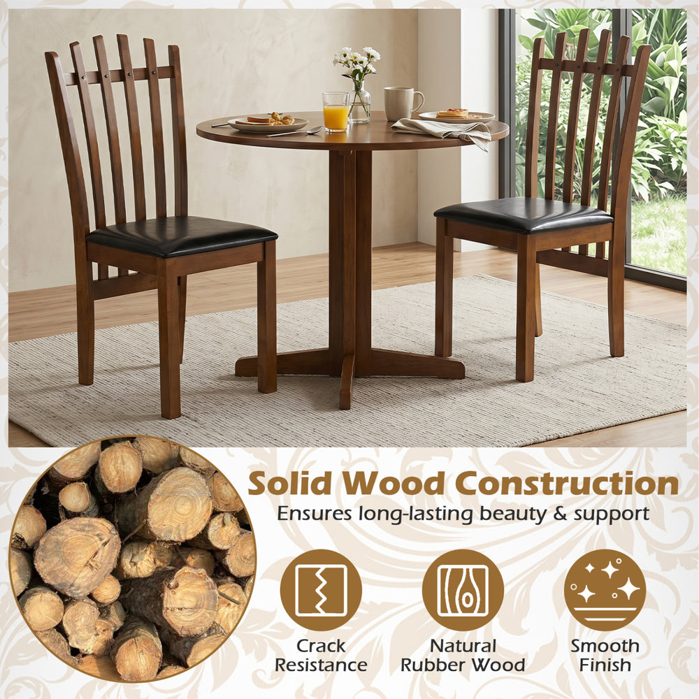Wooden dining chair set of 4 with spindle back and PU leather seat, featuring solid rubber wood construction for durability.