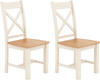 Set of 2 wooden dining chairs with high back and rubber wood frame in natural finish, perfect for modern farmhouse.