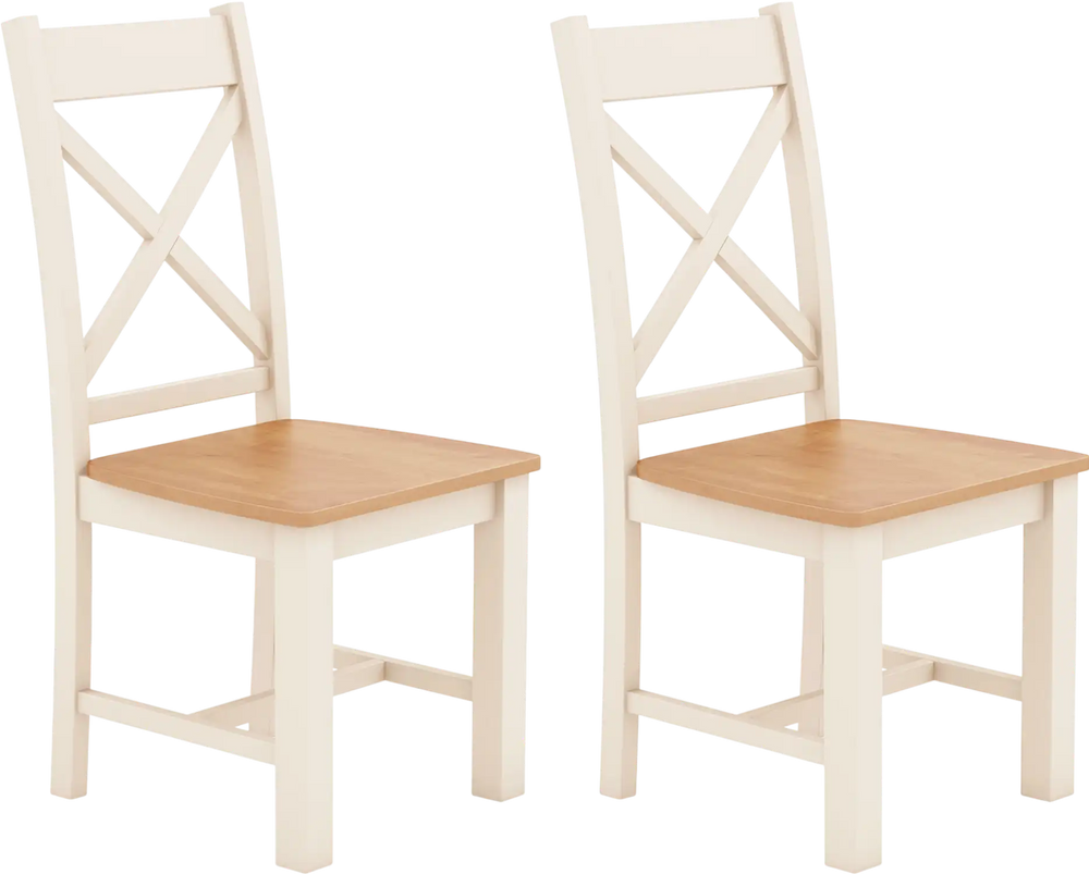 Set of 2 wooden dining chairs with high back and rubber wood frame in natural finish, perfect for modern farmhouse.