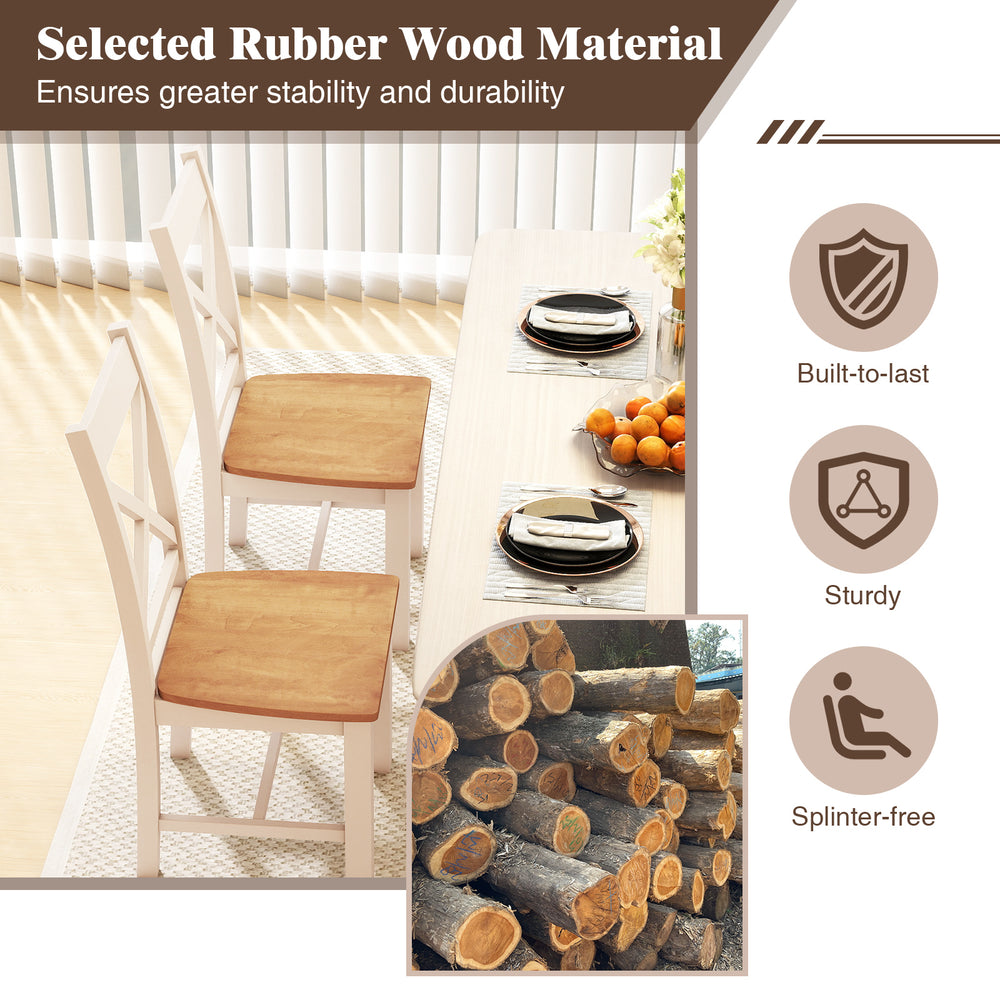 Wooden dining chairs set of 2 with high back, natural rubber wood frame, perfect for kitchen or dining spaces.