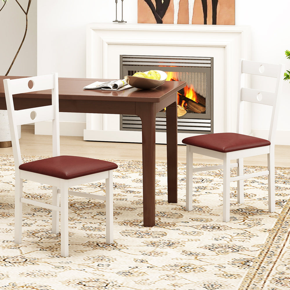 Wooden Dining Chairs Set of 2 Armless Kitchen Chairs with Hollowed Backrest-White - Gallery View 1 of 9