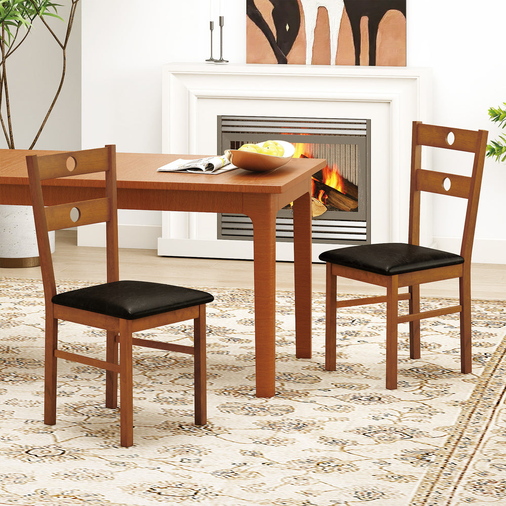 Wooden Dining Chairs Set of 2 Armless Kitchen Chairs with Hollowed Backrest-brown - Gallery View 1 of 9