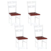 Set of 4 white wooden dining chairs with hollowed backrest and brown upholstered seats, ideal for kitchens and dining.