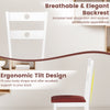 White wooden dining chair with hollowed backrest and ergonomic tilt design, ideal for kitchens and dining rooms.