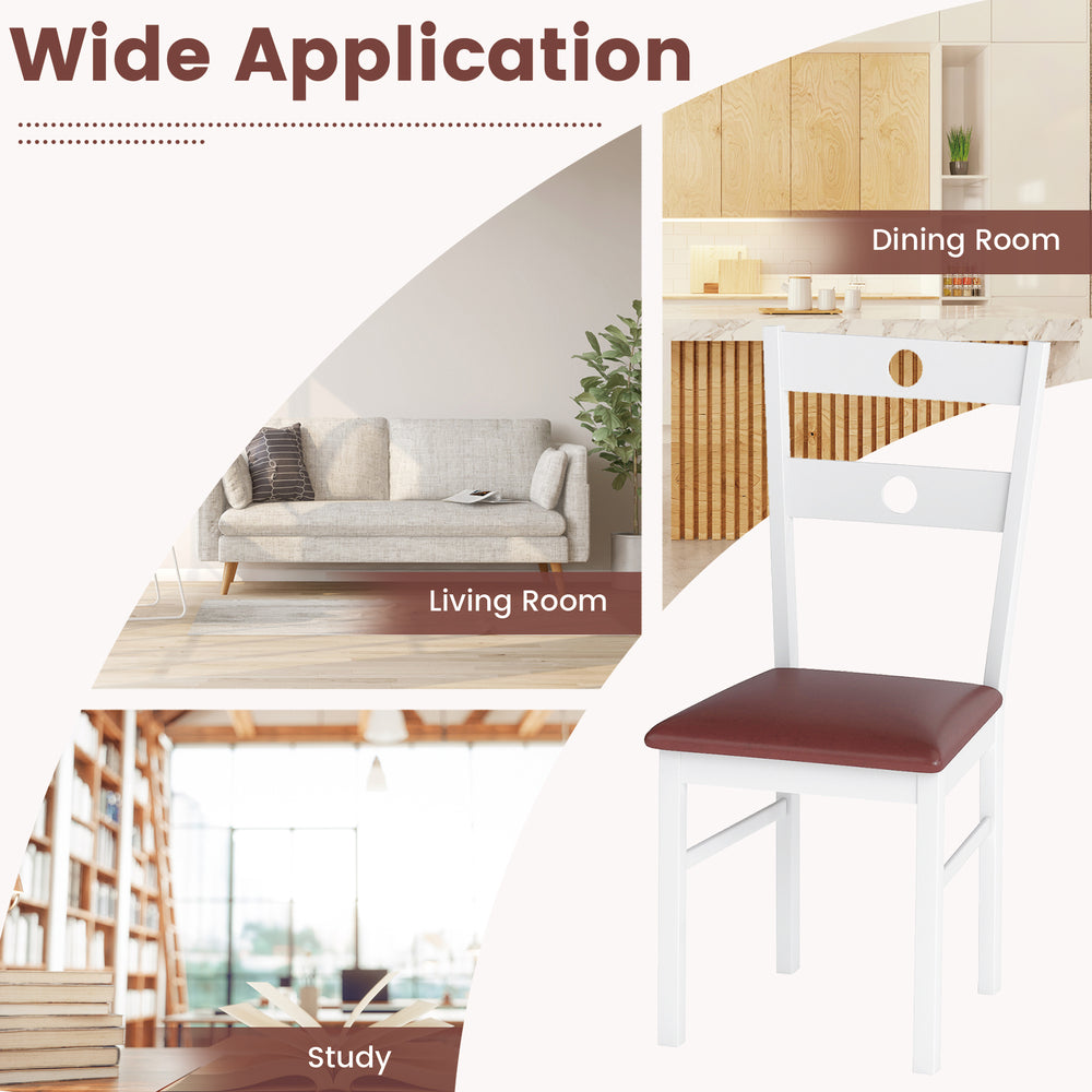 Armless wooden dining chair with hollowed backrest, upholstered seat, ideal for kitchens and dining rooms.