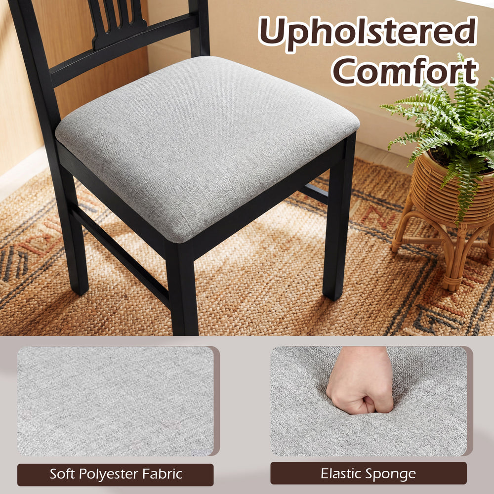 Gray upholstered dining chair showcasing soft polyester fabric and elastic sponge padding, perfect for kitchen or.