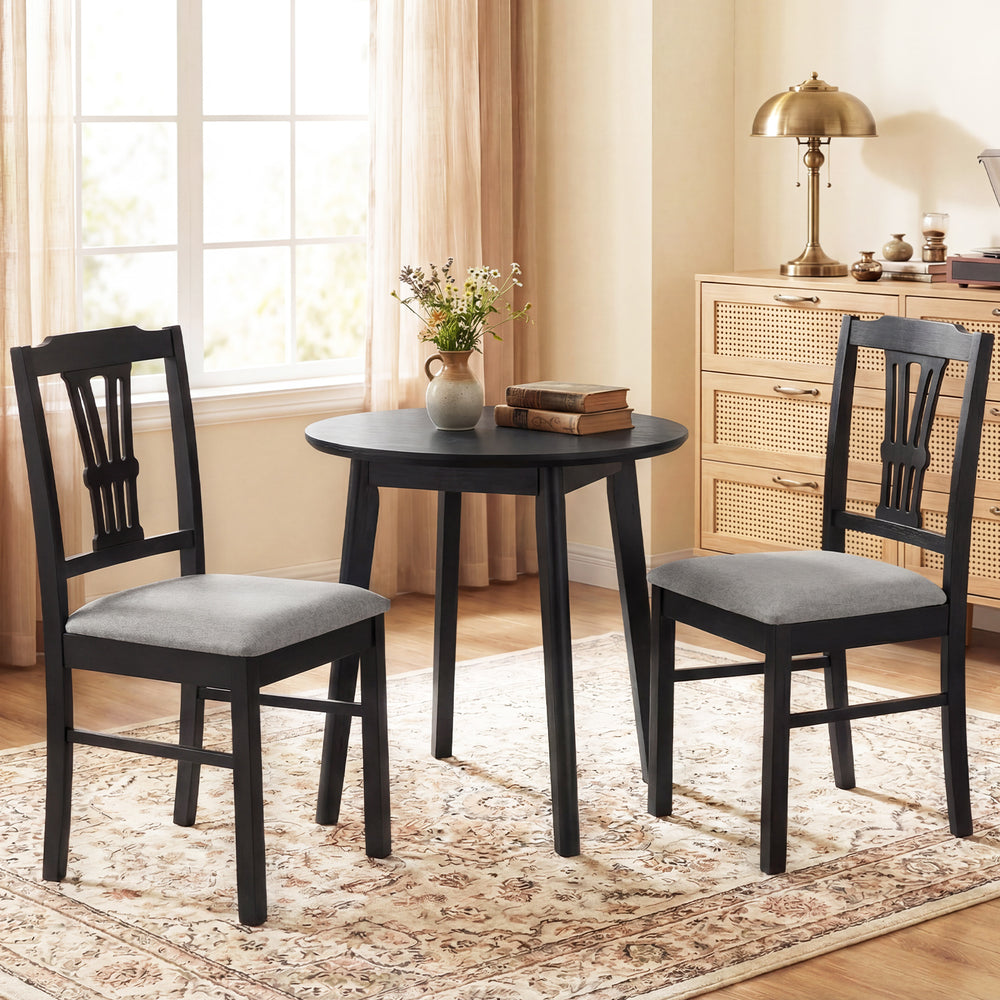 Gray upholstered dining chairs set of 2 with solid rubber wood frame, perfect for kitchen or dining room use.