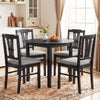 Round dining table set with gray upholstered chairs, solid rubber wood frame, perfect for stylish kitchen dining.