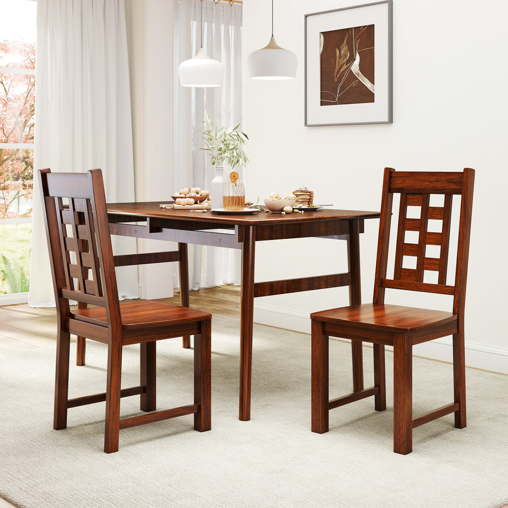 Wooden dining chairs set of 2 in walnut finish with solid rubber wood frame, ideal for kitchen or dining room use.