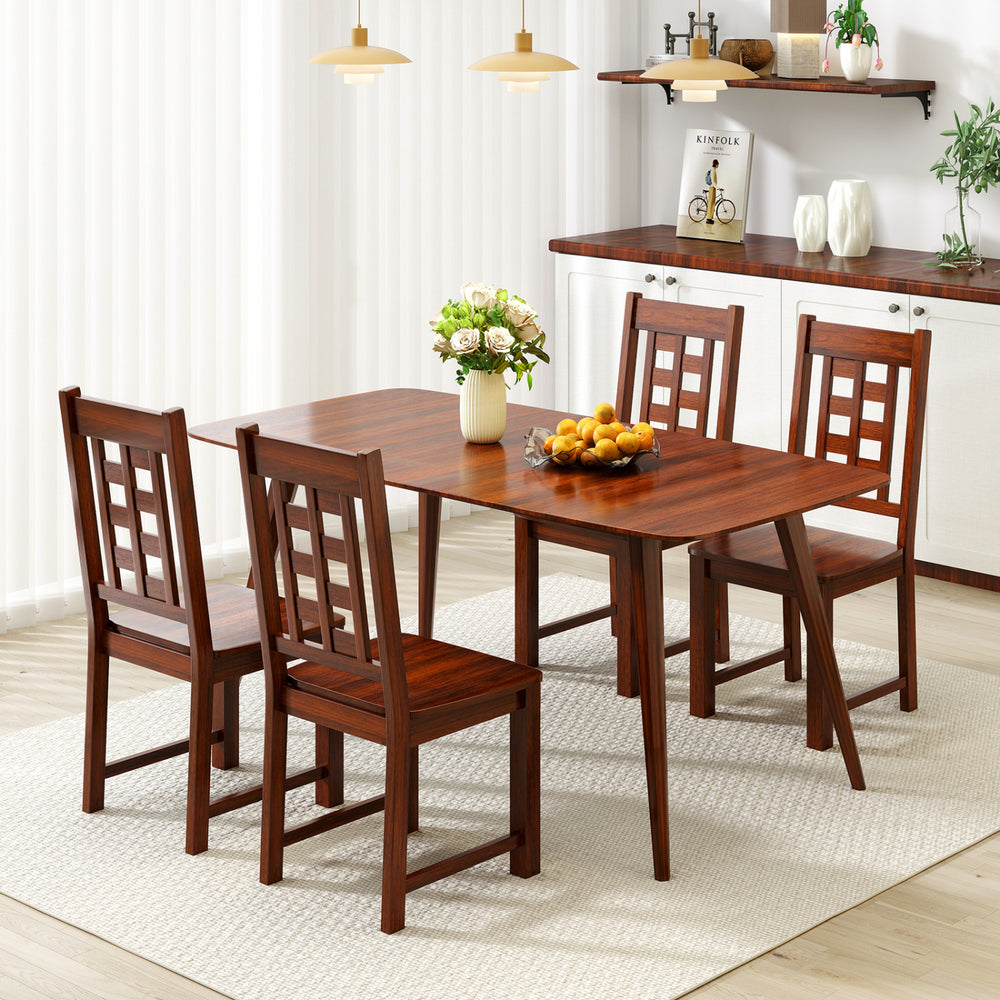 Wooden dining chair set with solid rubber wood frame in walnut finish, featuring a curved backrest for comfort and.