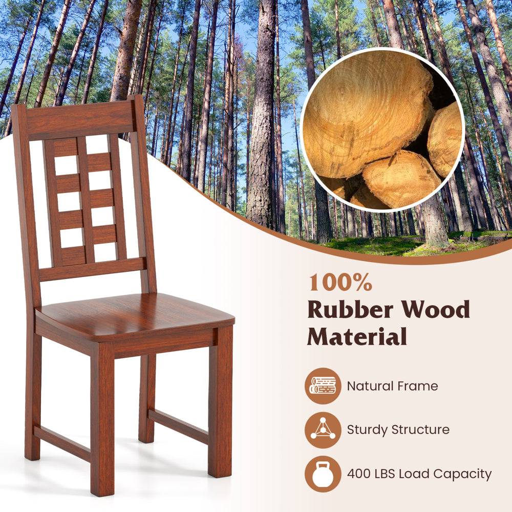 Wooden dining chair with a solid rubber wood frame in walnut finish, featuring a curved backrest for comfort and.