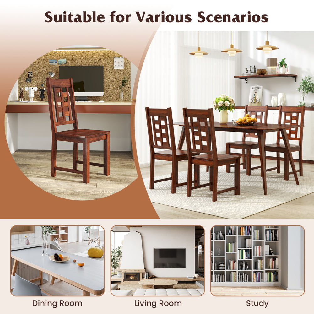 Set of 2 wooden dining chairs with solid rubber wood frame in walnut, suitable for dining rooms, studies, and living.