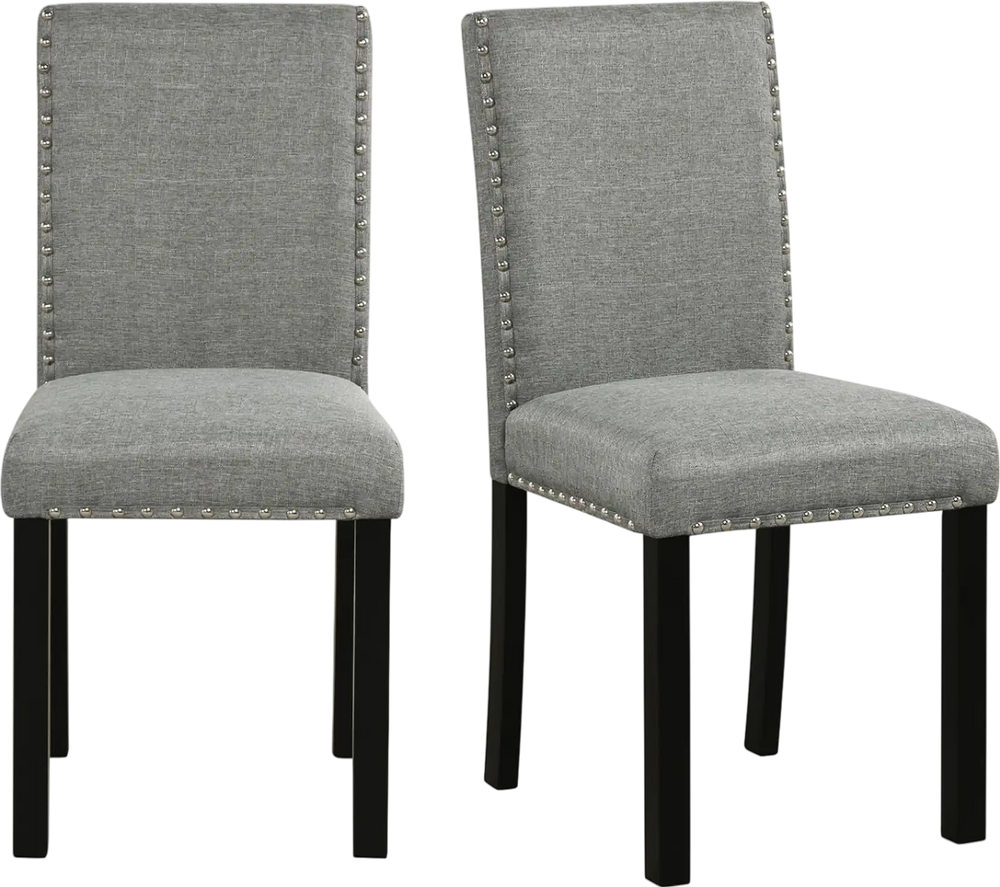 Set of 2 wooden dining chairs with soft cushions and nailhead trim, featuring bent wood legs for stylish comfort.