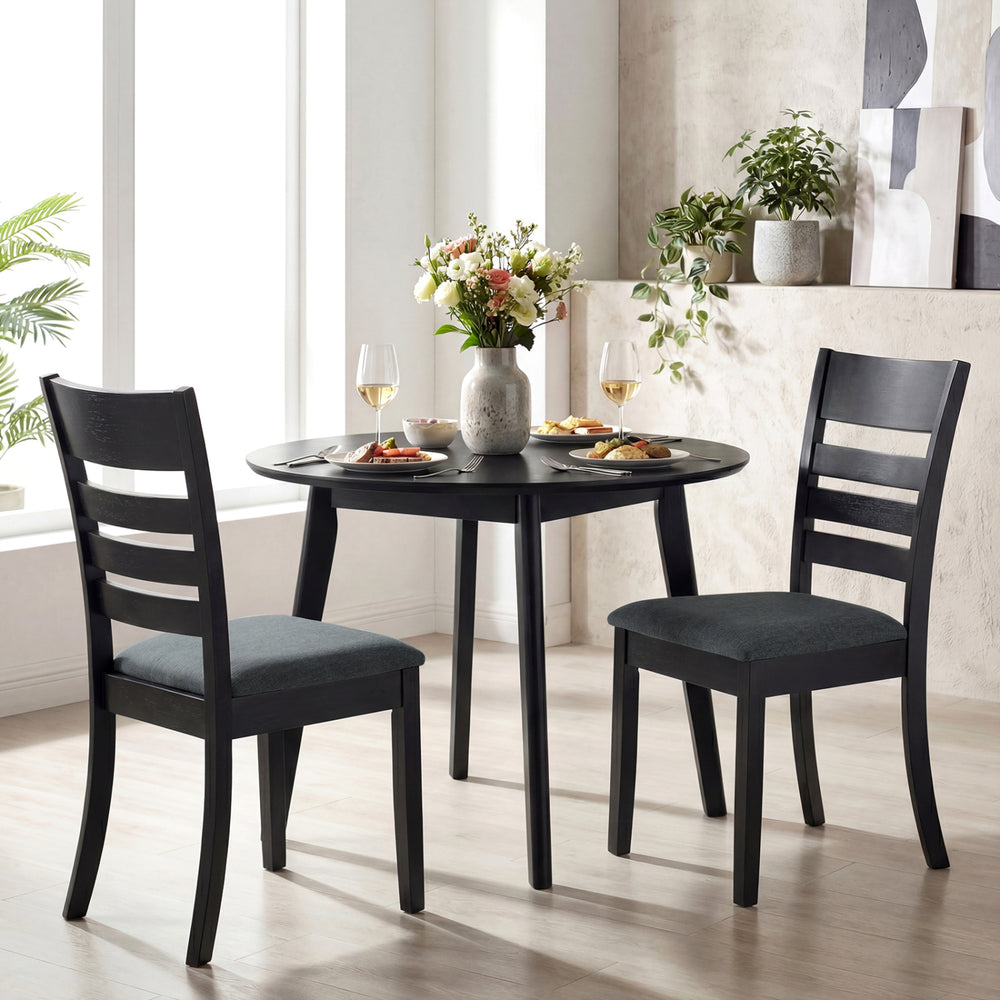 Wooden Dining Chairs Set of 4 Upholstered Kitchen Chairs with Rubber Wood Frame-Black - Gallery View 1 of 9