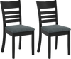 Set of 2 black wooden dining chairs with upholstered seats, featuring a high backrest for comfort and support.