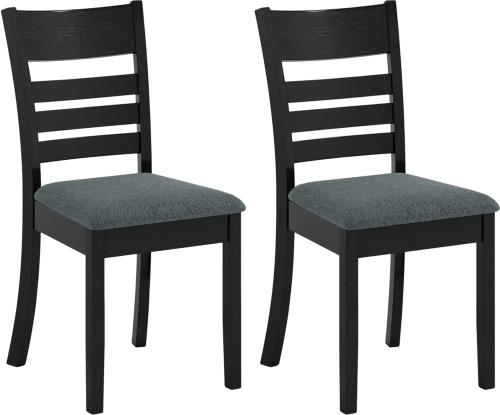 Set of 2 black wooden dining chairs with upholstered seats, featuring a high backrest for comfort and support.