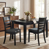 Set of 2 black upholstered dining chairs with rubber wood frame, featuring high backrest and padded seats for comfort.