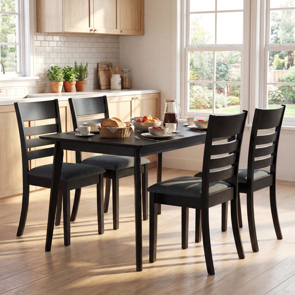 Black upholstered dining chairs set of 2 with rubber wood frame, featuring high backrest and padded seats for comfort.