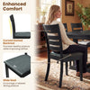Wooden dining chair with curved slatted backrest and wide padded seat, perfect for comfortable dining in any setting.