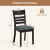 Black wooden dining chair with slatted back, padded seat, and dimensions for kitchen or dining room use.