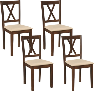 Costway Wooden Dining Chairs Set of 4 Fabric Upholstered Kitchen Chairs 36652704 New