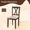 Dimensions of a chair from the 5-piece dining table set, featuring rubber wood legs and a padded seat for comfort.