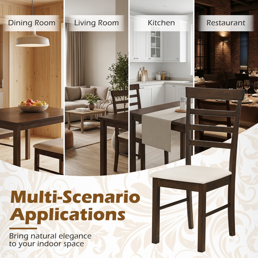 Wooden dining chair with a curved slatted backrest and fabric cushion, perfect for dining rooms or kitchens.