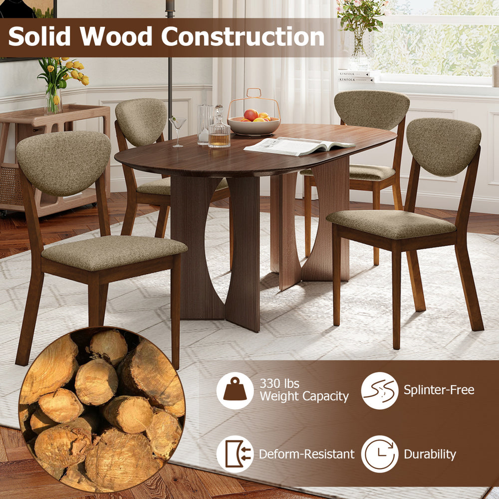Wooden dining chairs set of 4 with padded seats and angled backrests, crafted from solid rubber wood for stability.