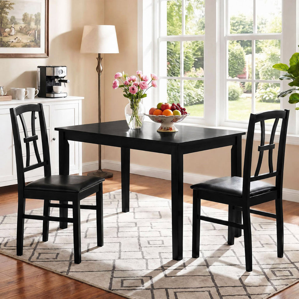 Wooden Dining Chairs Set of 2 with Faux Leather Padded Seat for Kitchen-Black - Gallery View 1 of 7