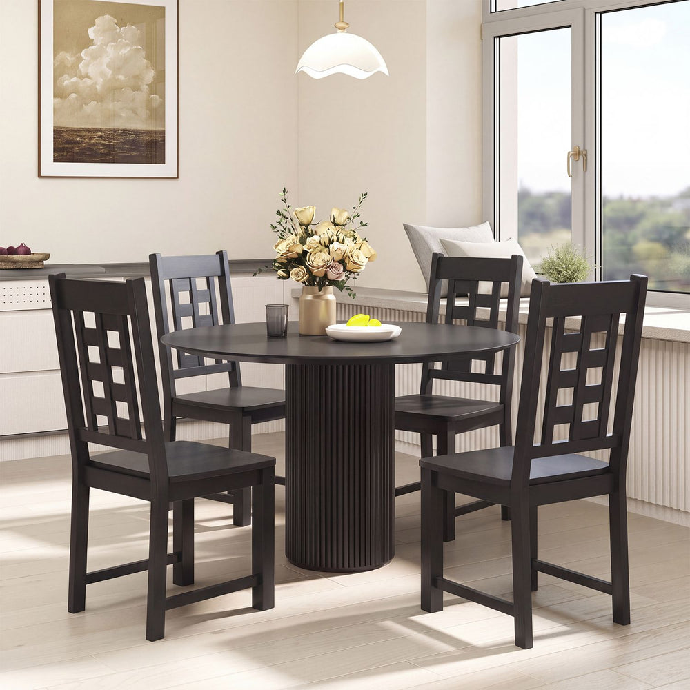Wooden Dining Chairs Set of 4 Kitchen Chair with Solid Rubber Wood Frame-Black - Gallery View 1 of 8