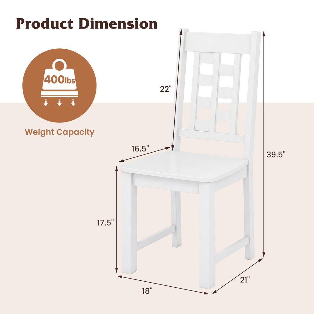 White wooden dining chair with solid rubber wood frame, featuring a curved backrest and wide seat for comfort.