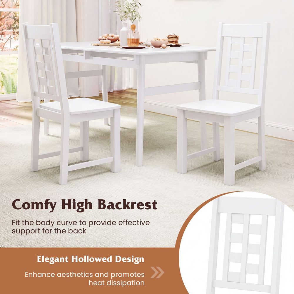 White wooden dining chair with a curved high backrest, made of solid rubber wood for durability and comfort.