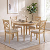 Wooden Dining Chairs Set of 4 with Fabric Padded Seat and Solid Rubber Wood for Kitchen-Natural - Gallery View 1 of 7