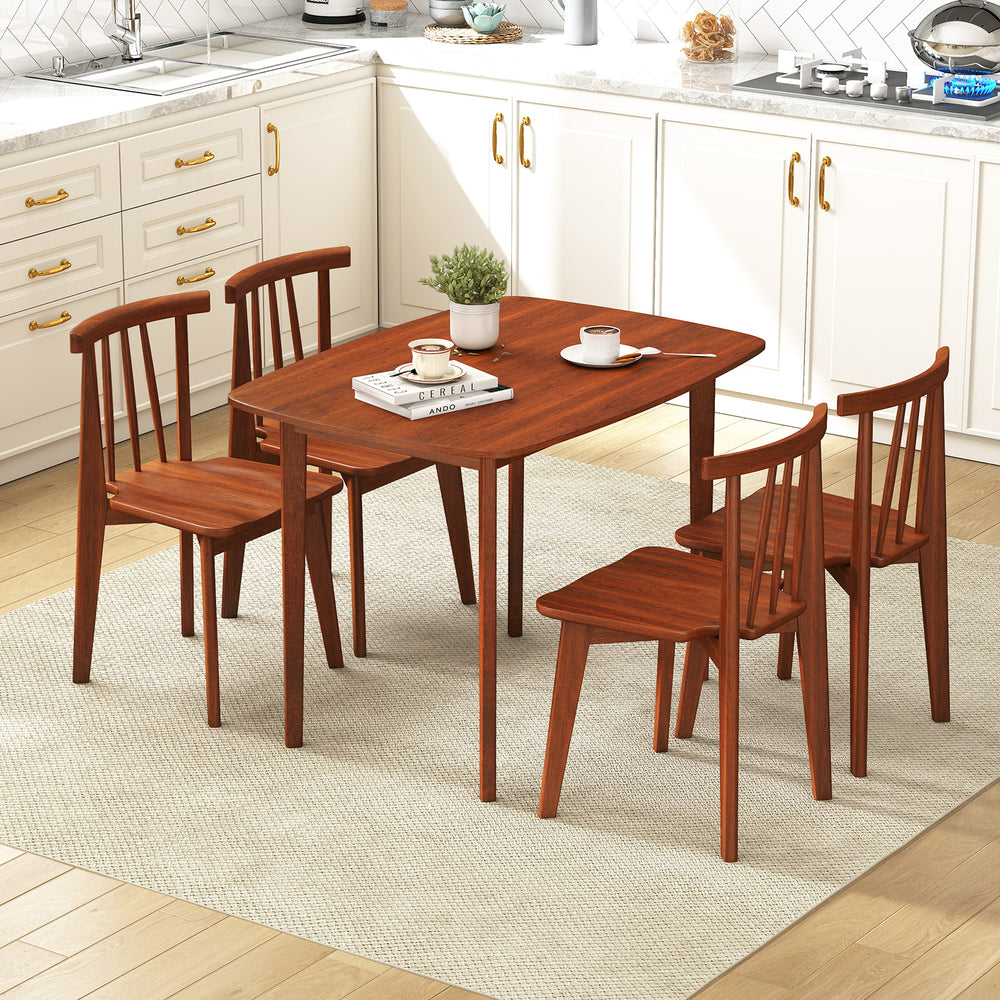 Walnut-finished wooden dining table with rubber wood legs, ideal for 2-4 people, perfect for small kitchens.