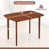 Wooden dining table with walnut finish, dimensions 43” x 30”, sturdy rubber wood legs, ideal for 2-4 people.